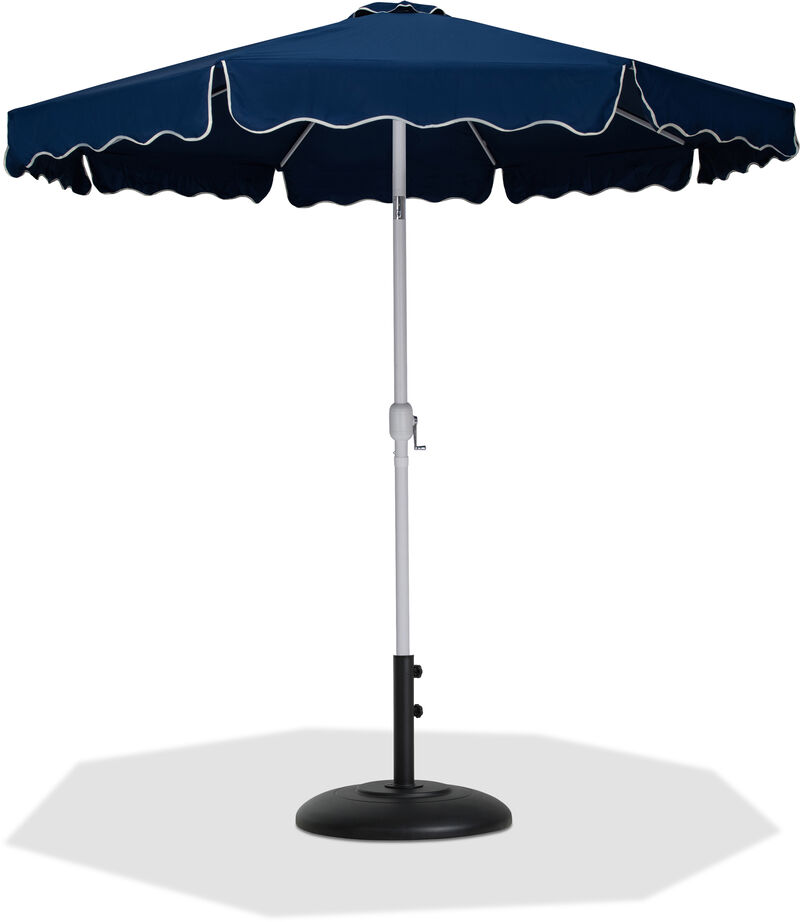 Meridian Furniture Amalfi Navy With Cream Piping / Matte Black Metal Patio Umbrella with Base Sets