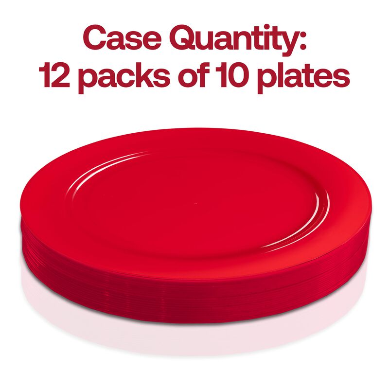 10.25" Solid Red Round Disposable Plastic Dinner Plates (120 Plates) image number 3
