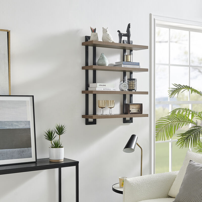 4-Tier Wide Ladder Bracket Floating Metal Frame Wall Shelves