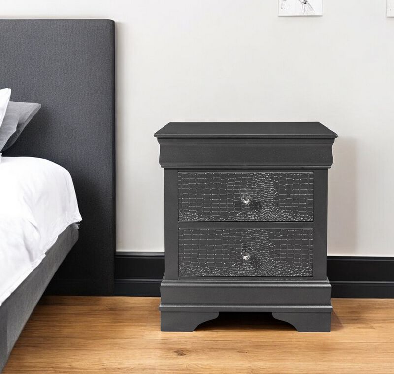 Bedroom Nightstand with Two Drawers &ndash; Solid Wood Nightstand with Shagreen Finish