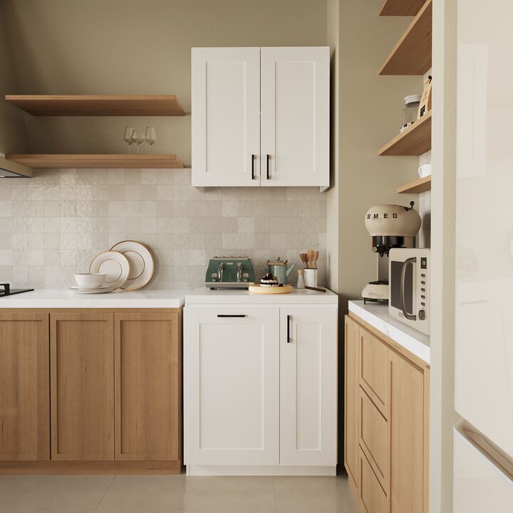 FUFU&GAGA Modern Kitchen Storage Sideboard with Tip-Drawer, Modular Cabinet Organizer, Black Metal Handles (30 in. W x 24.2 in. D x 64.6 in. H), White