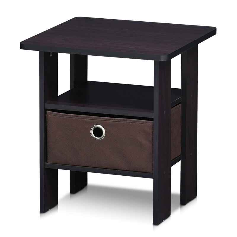 Furinno Andrey End Table / Side Table / Night Stand / Bedside Table with Bin Drawer, Dark Walnut, 1-Pack, Center Bin