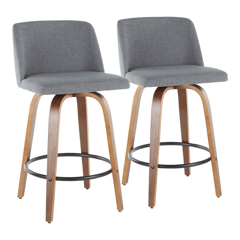 Toriano Mid-Century Modern Counter Stool in Walnut and Grey Fabric by LumiSource - Set of 2
