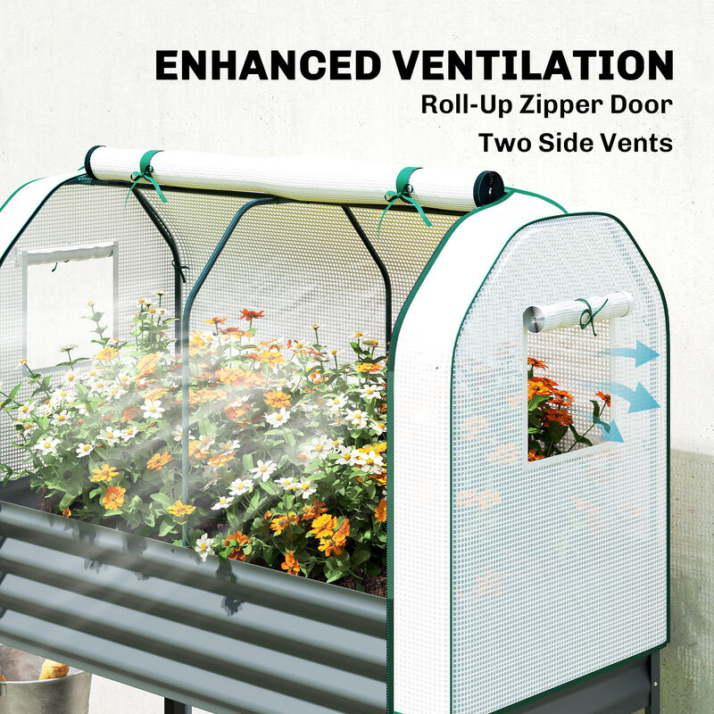 Hivvago Metal Raised Planter with Greenhouse Cover and Shelf image number 4