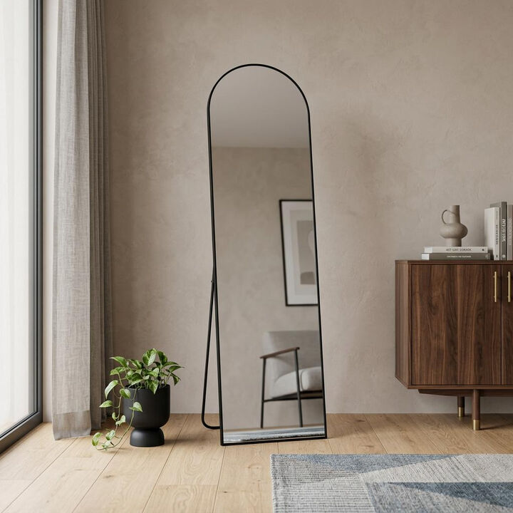 HomeRoots 55" Black Aluminum Arch Freestanding And Wall Mounted Framed Full Length Mirror