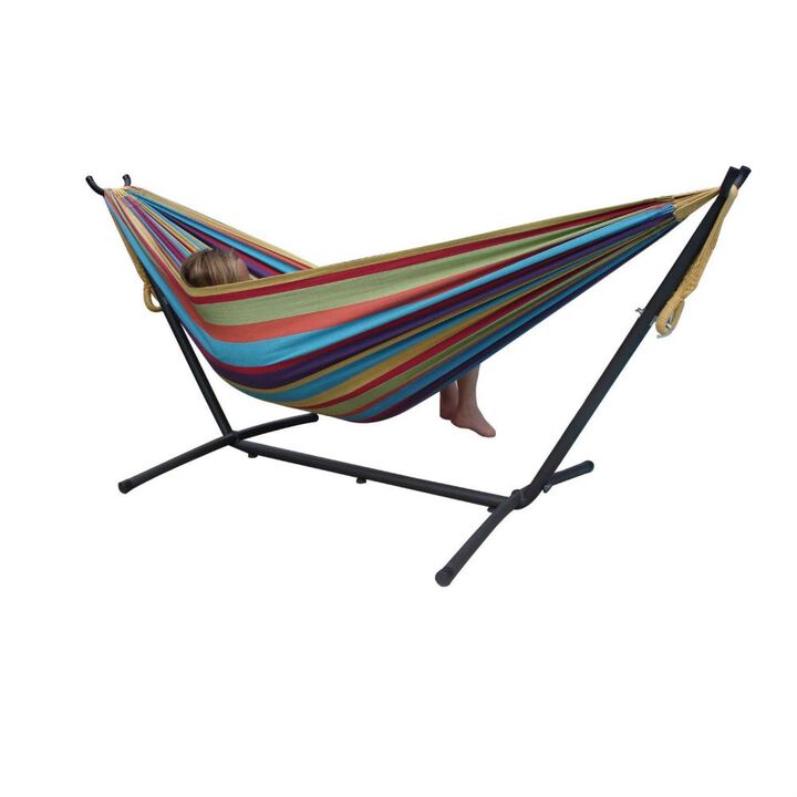 Hivvago Tropical Fabric Double Hammock with 9-Foot Steel Stand