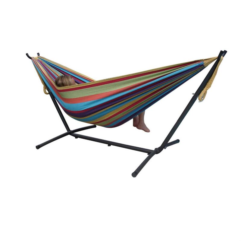 Hivvago Tropical Fabric Double Hammock with 9-Foot Steel Stand