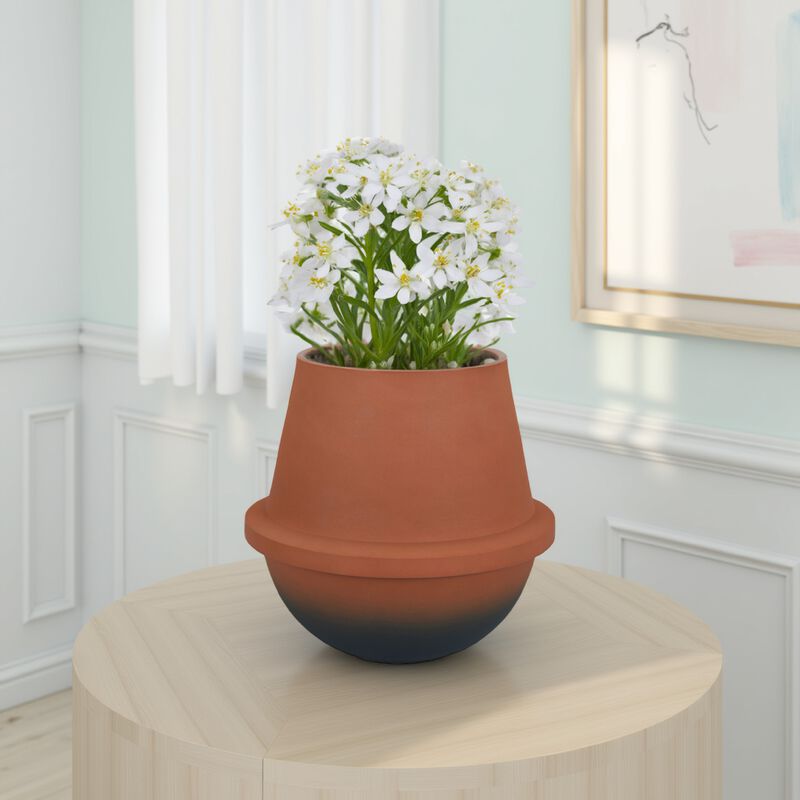 Decorative Flower Vase, Terracotta Inspired Orange Ceramic 10 Inch - Benzara