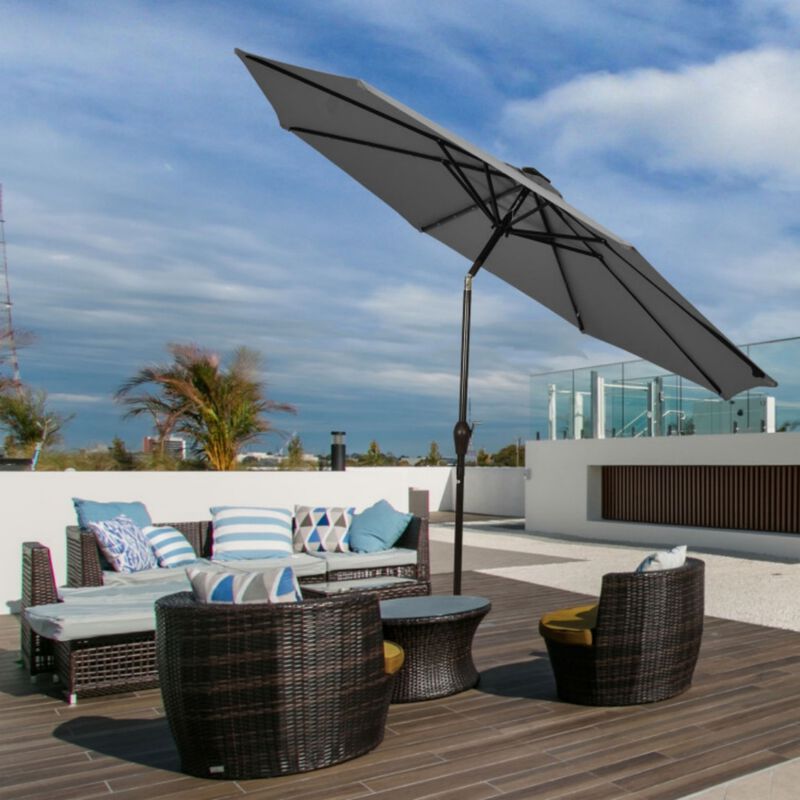 10 Feet Outdoor Patio Umbrella with Bright Solar LED Lights-Gray image number 7
