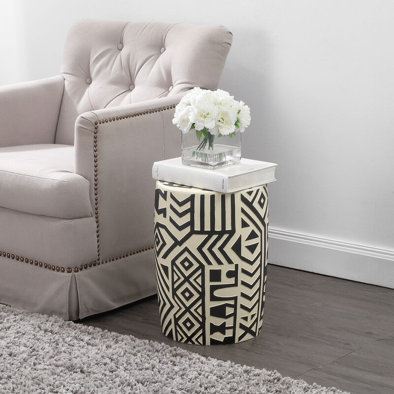 Rafi MidCentury Modern Geometric Drum Garden Stool