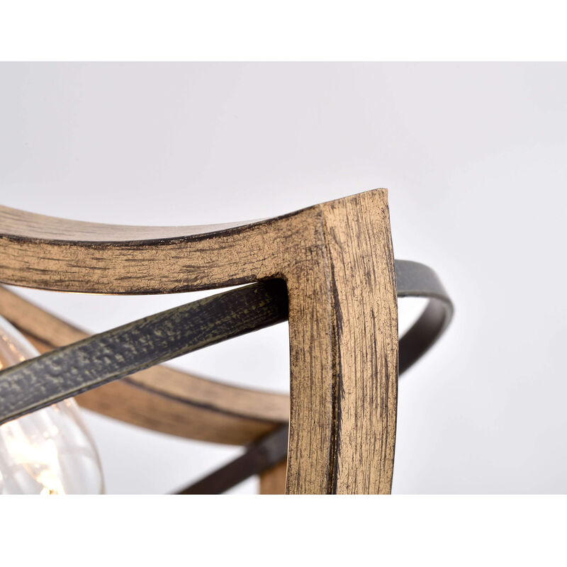 Camille Wood Grain and Antique Black Metal Semi Flush Mount image number 3