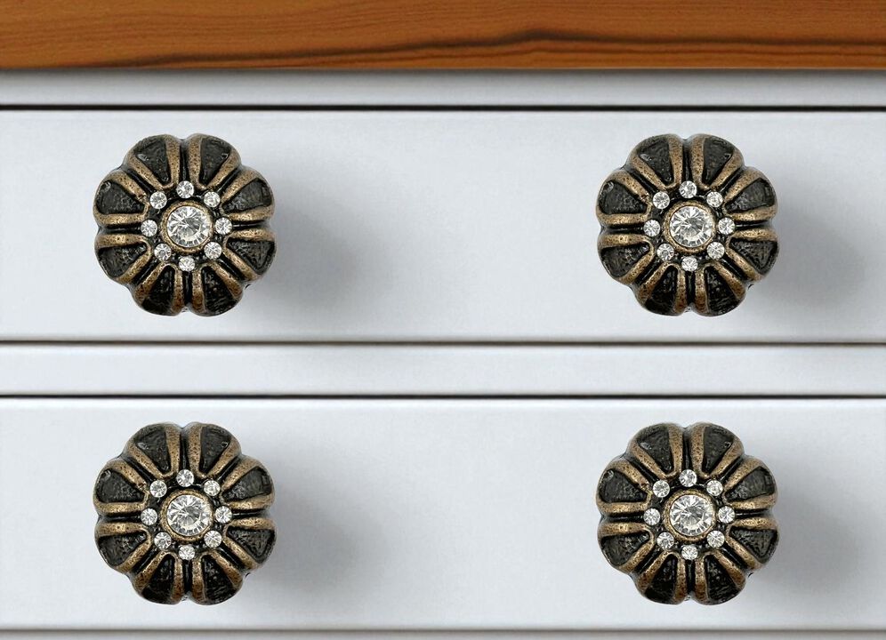 HomeRoots Set of Six Black And Gold Scalloped Knob Iron Drawer Pull Knobs