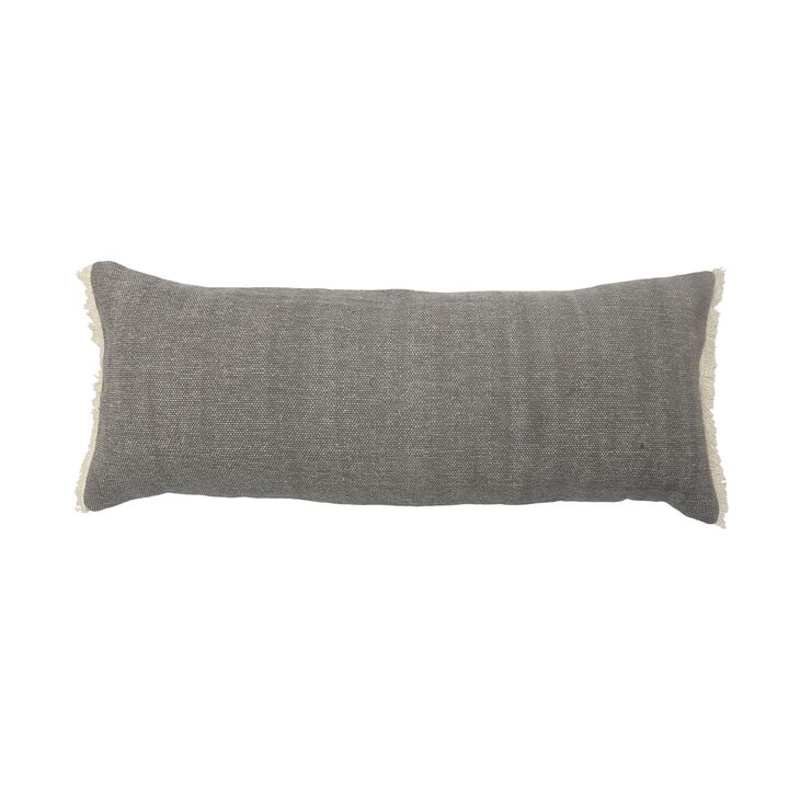 36" Charcoal Gray Solid Fringed Lumbar Throw Pillow