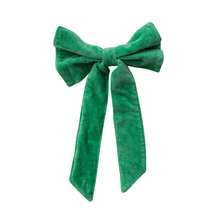 Velvet Cotton Bow Clip in Kelly Green