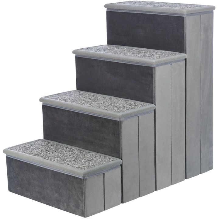 TRIXIE 4-Step Foldable Velour Pet Stairs with Storage, Gray