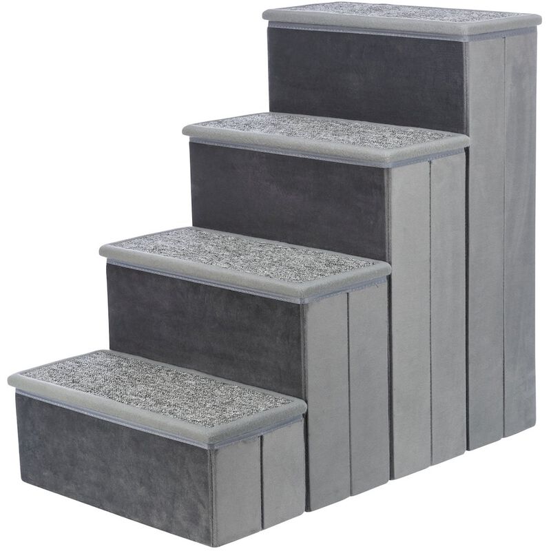 TRIXIE 4-Step Foldable Velour Pet Stairs with Storage, Gray image number 0
