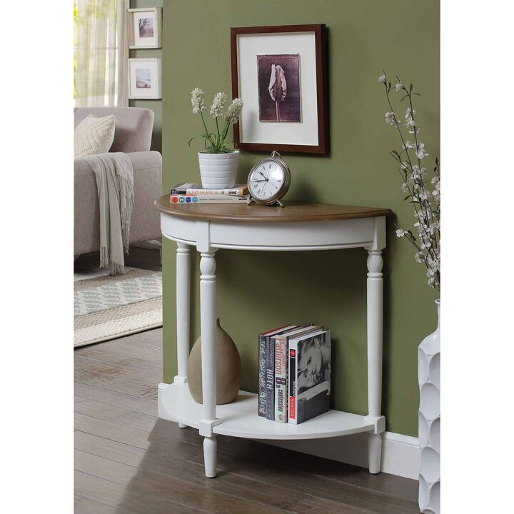 Convenience Concepts French Country Half-Round Entryway Table with Shelf, Driftwood/White