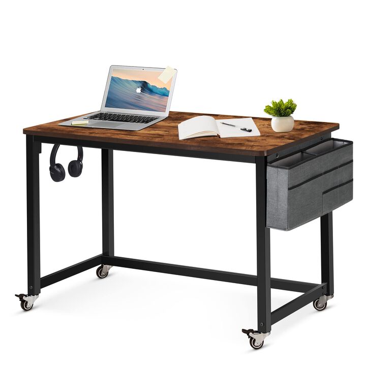 AHB 47 Rolling Computer Desk with 4 Smooth Wheels and 3 Iron Hooks, Simple Style Mobile Writing Desk Home Office Study Table M