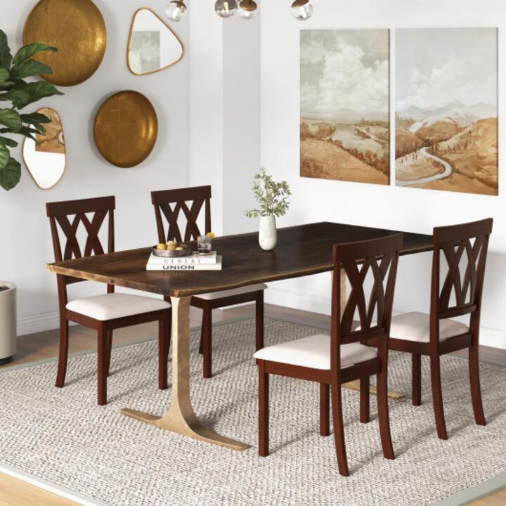 Hivvago Set of 2 Wood Kitchen Chairs with Faux Leather Upholstered Seat-Beige