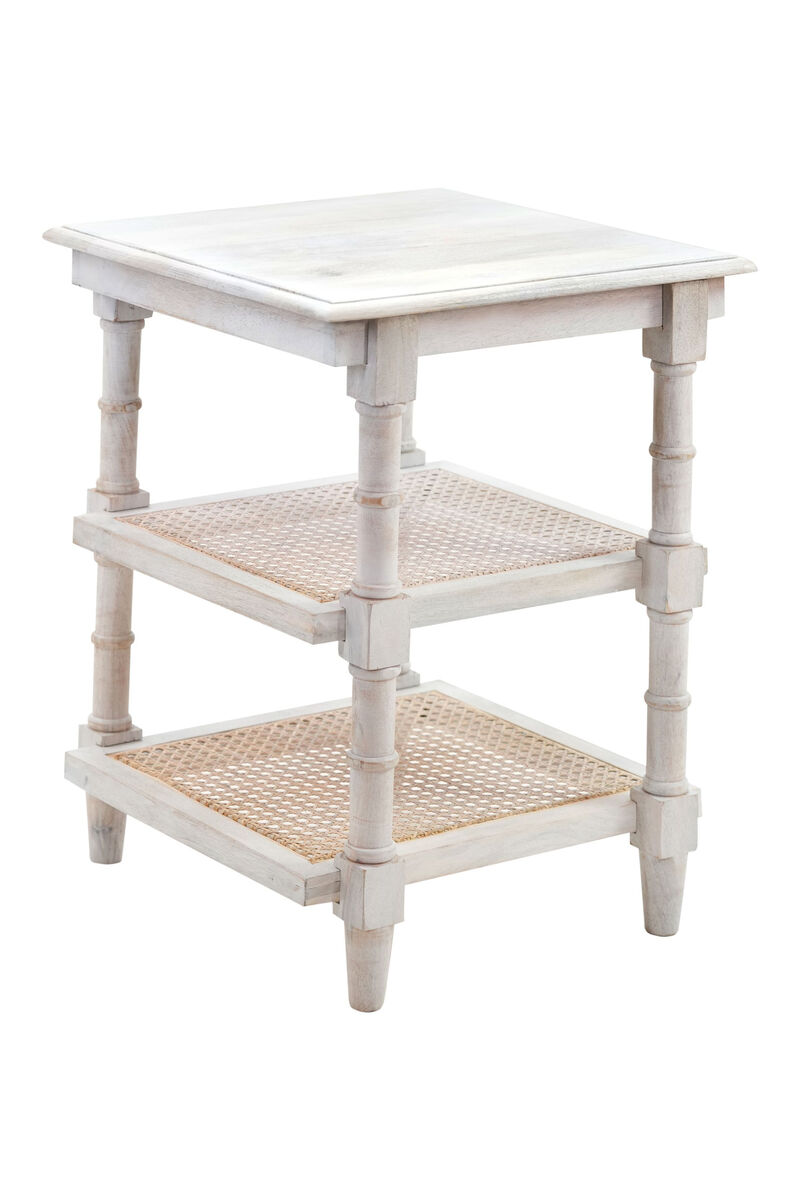 HomeRoots 24" Antiqued White Solid Wood End Table With Two Shelves image number 2