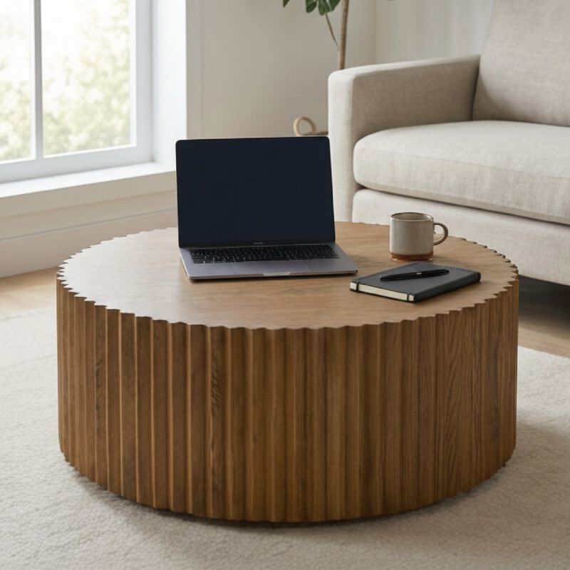 Reeded Walnut Round Coffee Table | OROA Modern Espana image number 5