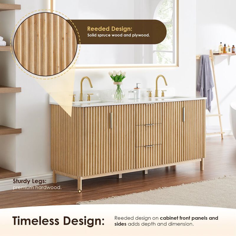 Altair-12 Double Bathroom Vanity in Washing Light Brown Grain White Engineered Stone