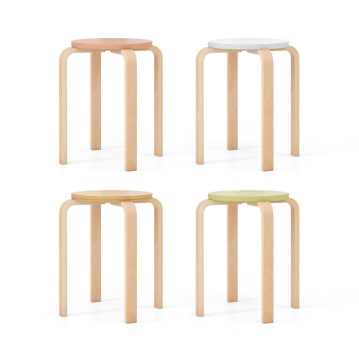 Hivvago Set of 4 Bentwood Stackable Stools Dining Stools with Round Tops-Multicolor