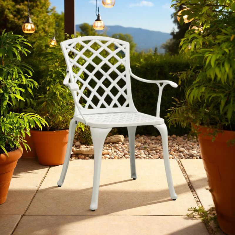 Outdoor Patio Chair Set of 4, Cutout Backrests, White Aluminum Metal - Benzara