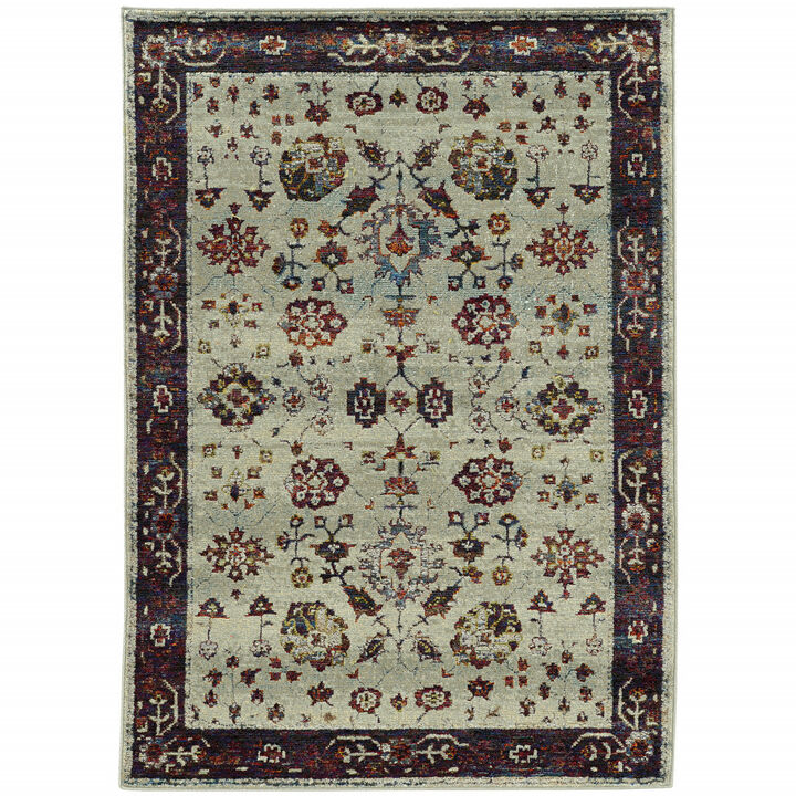 2 X 3 Stone And Red Oriental Power Loom Stain Resistant Area Rug