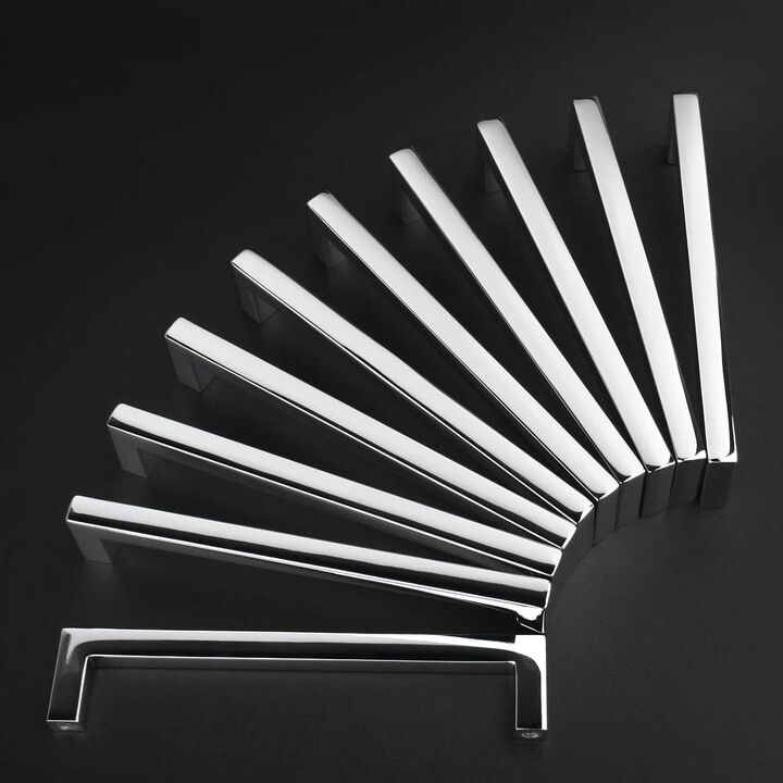 KOOFIZO Solid Square Bar Cabinet Handle - Chrome Furniture Pull, 5 Inch/128mm Screwhole Distance, 10-Pack for Kitchen Cupboard D