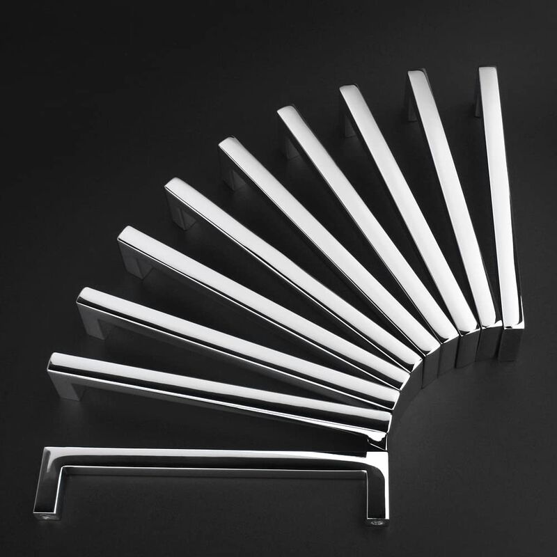 KOOFIZO Solid Square Bar Cabinet Handle - Chrome Furniture Pull, 5 Inch/128mm Screwhole Distance, 10-Pack for Kitchen Cupboard D