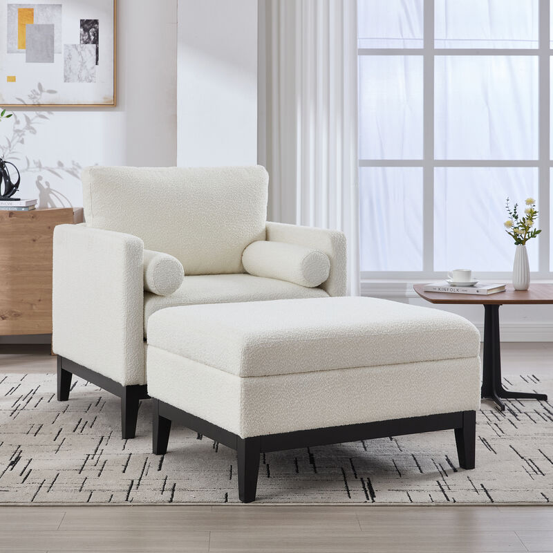 Merax Boucle Accent Chair with Matching Storage Ottoman
