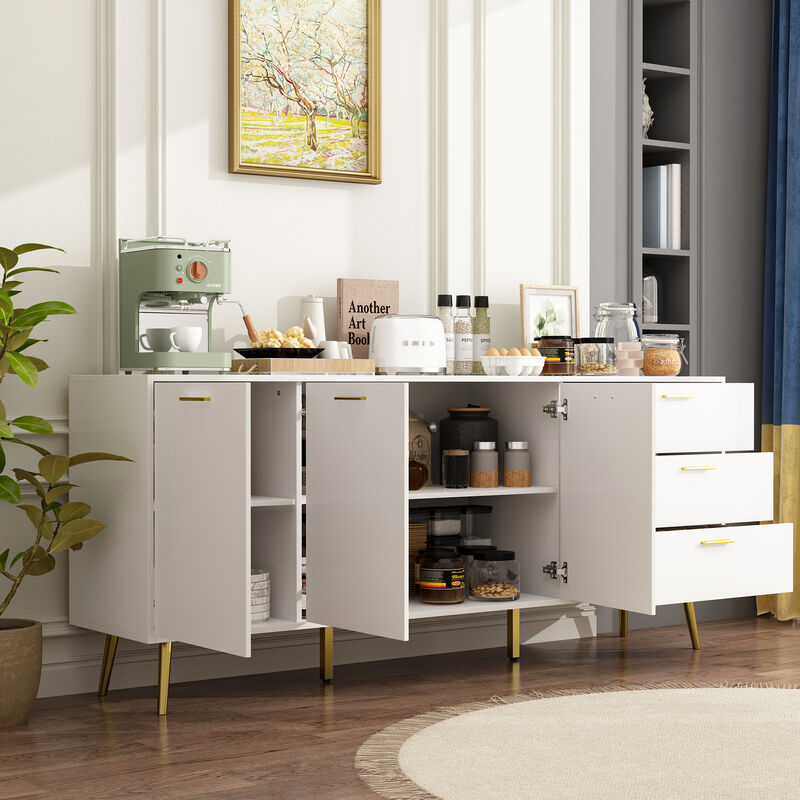FUFU&GAGA Modern Sideboard Buffet Cabinet with 3 Drawers and 3 Doors, (70.9" W x 15.7" D x 30" H),White