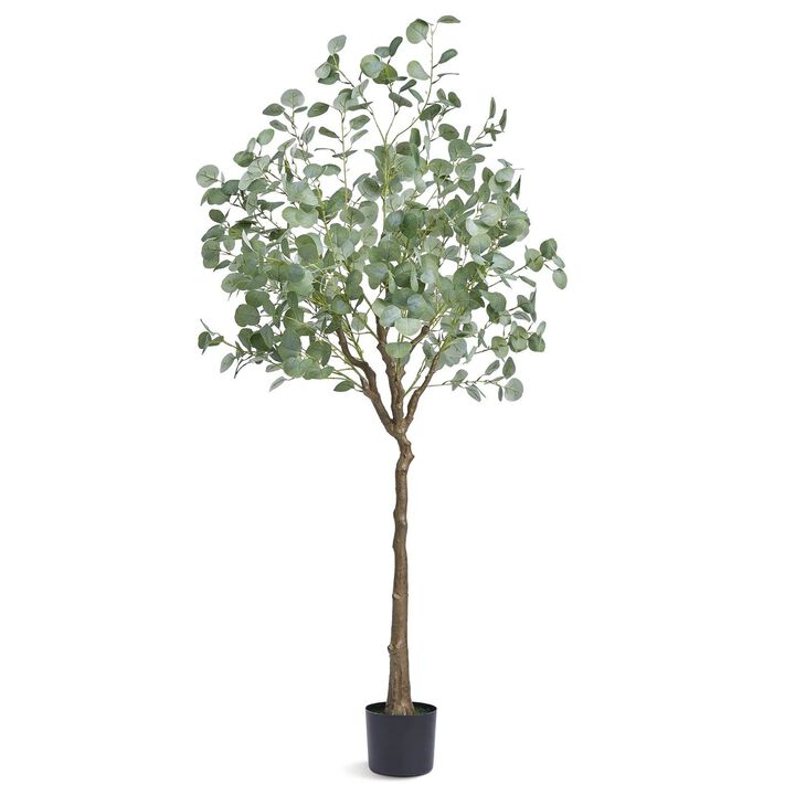 Faux Eucalyptus Tree with Tilt Protection, Low-Maintenance Plant for Decor-Green
