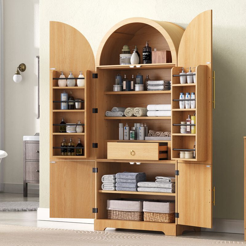Merax Elegant Arched Fluted Storage Kitchen Cabinet image number 2