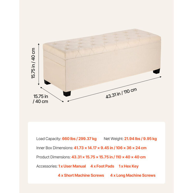 Linen Storage Bench Ottoman with Flip-Up Lid for Bedroom and Entryway image number 2