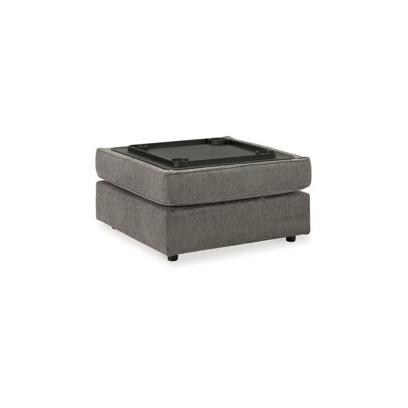Fola Square Accent Ottoman, 37 Inch Gray, Cupholders with Storage