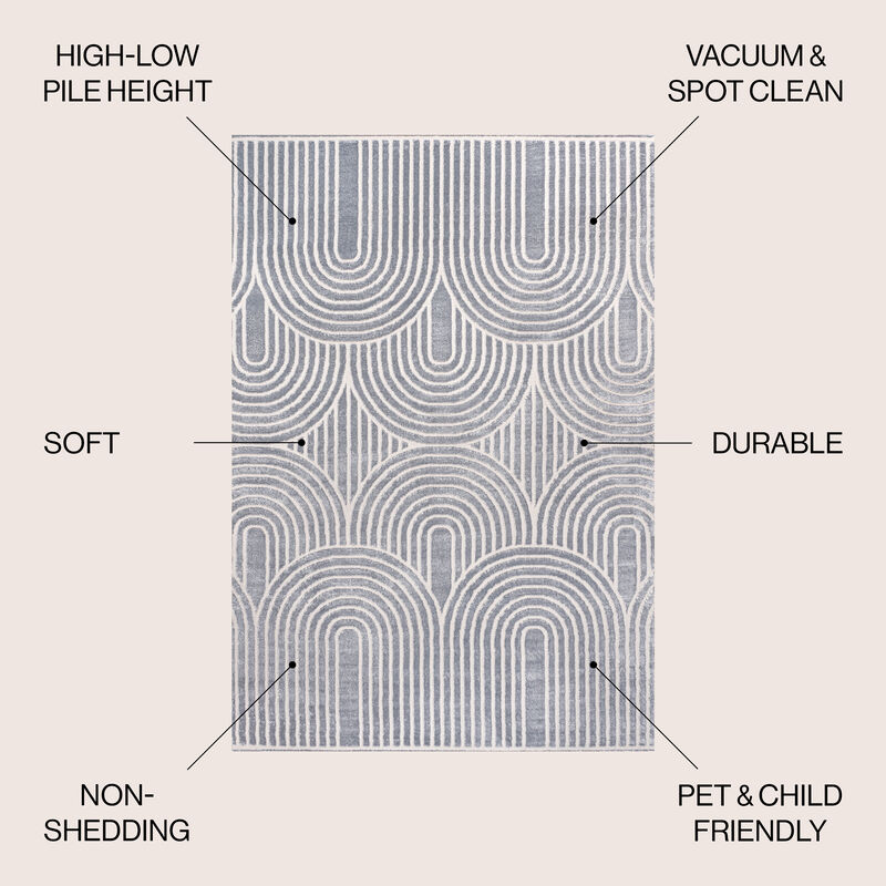 Ariana MidCentury Art Deco Striped Arches Two-Tone High-Low Area Rug