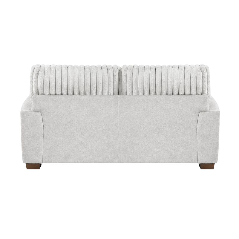 Witz Loveseat, 70 Inch, 4 Pillows, Ribbed Texture Light Gray Corduroy - Benzara