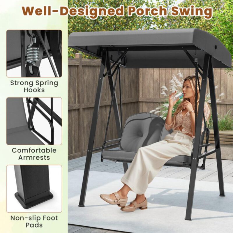 Hivvago 2-Person Outdoor Porch Swing with A-Shaped Metal Stand and Adjustable Canopy
