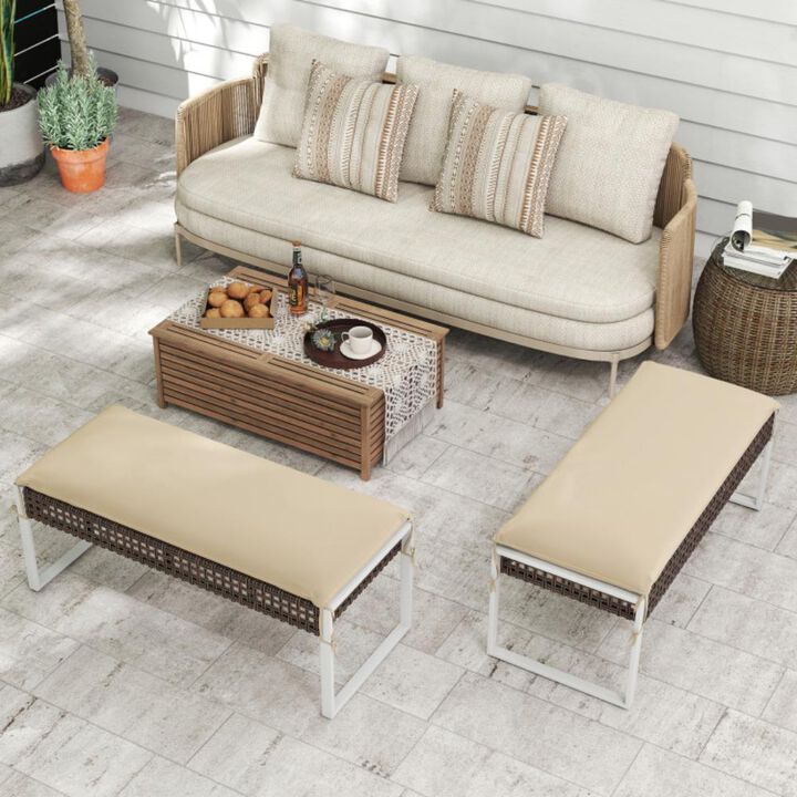 Hivvago Patio Rectangle Ottoman with Metal Legs and Seat Cushion
