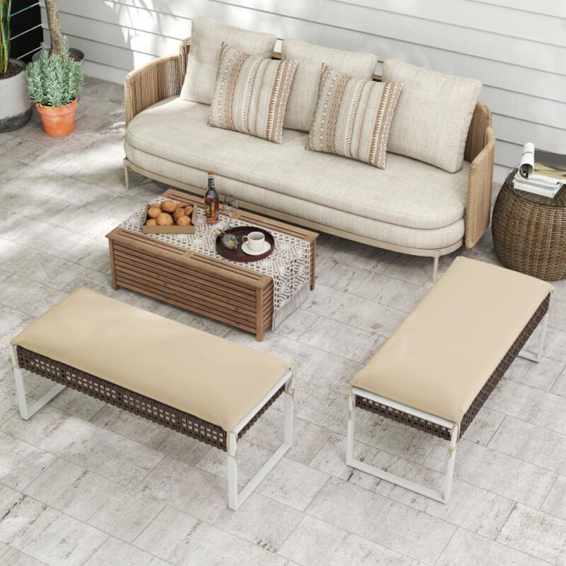 Hivvago Patio Rectangle Ottoman with Metal Legs and Seat Cushion