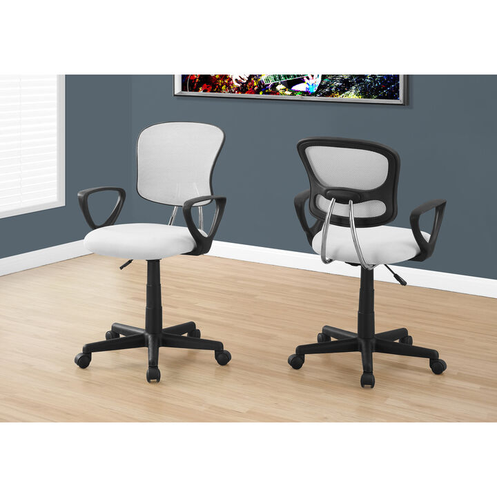 Monarch Specialties I 7261 Office Chair, Adjustable Height, Swivel, Ergonomic, Armrests, Computer Desk, Work, Juvenile, Metal, Mesh, White, Black, Contemporary, Modern
