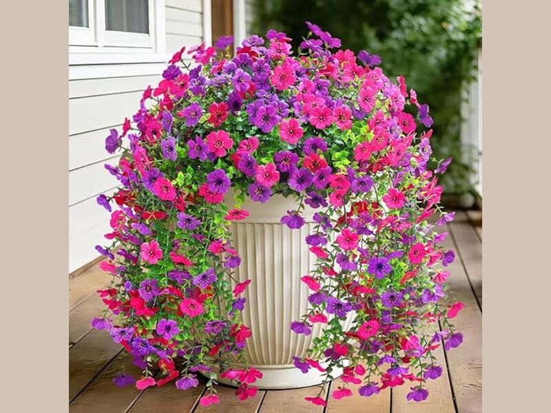 2 Piece Pink Artificial Hanging Flowers UV Resistant Outdoor Garden Porch Decor image number 2