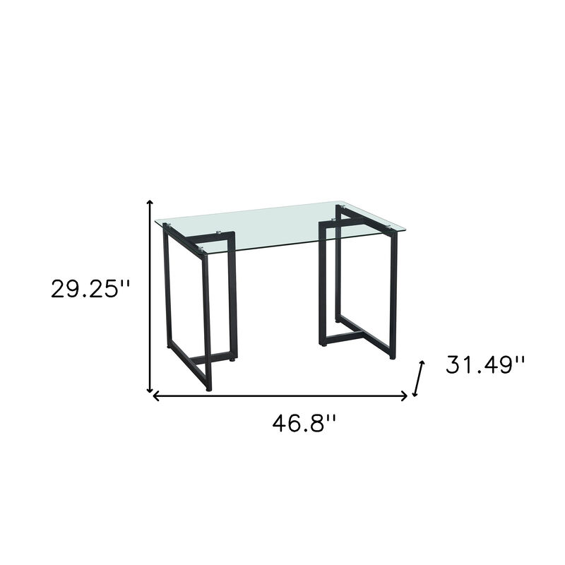 HomeRoots 47" Clear And Black Glass And Metal Dining Table