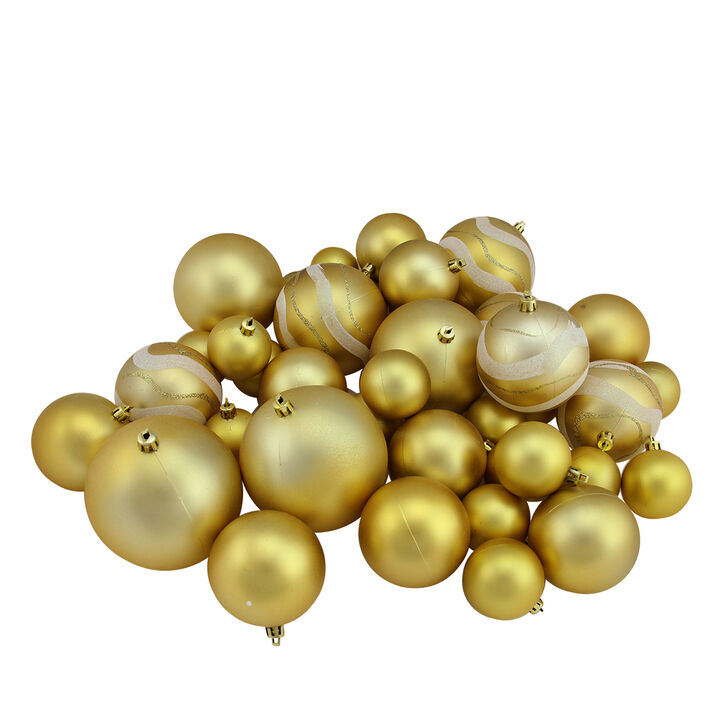 39ct Gold Glamour Shatterproof 2-Finish Christmas Ball Ornaments 4" (100mm)