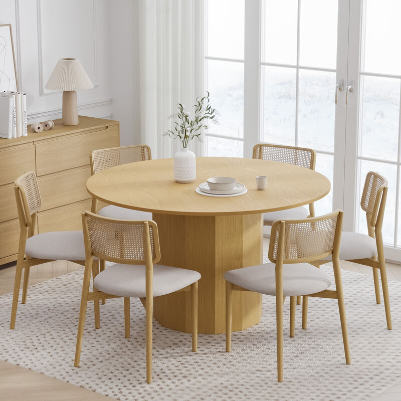 52Inch Straight-edge Natural Color Wooden Dining Table Seats 4-6 People, Suitable for Living Room and Dining Room