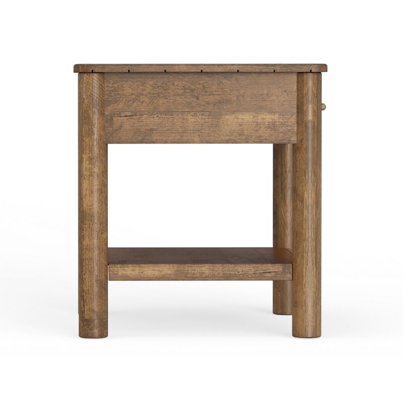 Olum 25 Inch Side End Table, 1 Drawer, Lower Shelf, Square Top, Wood, Brown image number 1