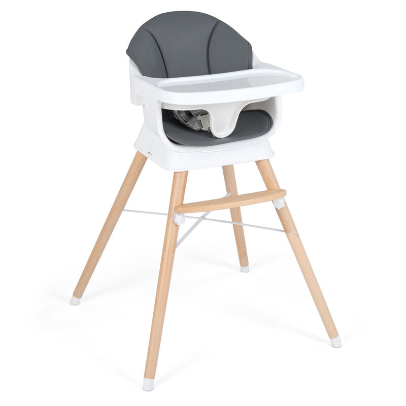 Convertible Baby High Chair with Solid Wood Frame and 3 Position Adjustable Tray image number 0