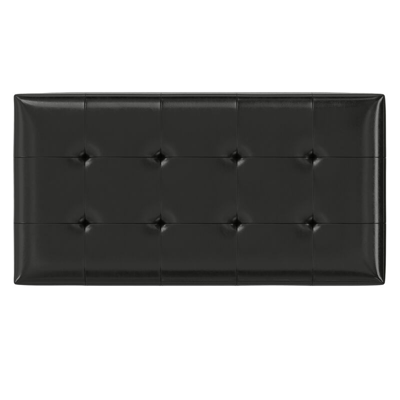 Cosmopolitan 34 inch Wide Transitional Rectangle Storage Ottoman in Midnight Black Vegan Faux Leather, Assembled image number 5